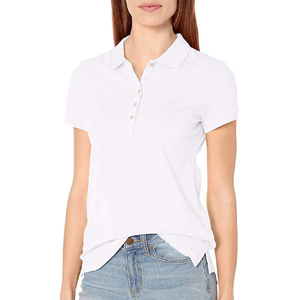 Polo blanc pour femme, manches courtes, couleur unie, décontracté, en coton Oxford, longueur normale, style tissé, T-shirt polo ODM OEM - Product Image 1