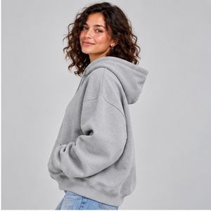 Sudadera con capucha gris jaspeado personalizada con parche de chenilla para mujer, jersey de forro polar extragrande hecho a medida, top deportivo de hombros caídos y ajuste holgado - Product Image 3