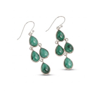 Natural Malachite <b>Dangle</b> <b>Earrings</b> 925 Sterling <b>Silver</b> Pear Cabochon Gemstone Handmade Statement Jewelry Gift For Women - Product Image 1
