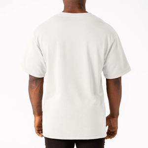 เสื้อยืดคอกลมโอเวอร์ไซส์สีขาวสไตล์ใหม่สำหรับผู้ชาย ขายส่งราคาถูก ผ้าคอตตอนหนา ไซส์พลัส สตรีทแวร์ - Product Image 2
