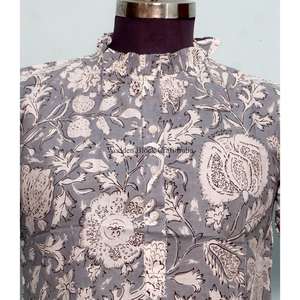 Top Corto Moderno de Verano 100% Algodón con Cuello Alto, Estampado Floral, Mangas Regulares, Borlas, Detalles Intrincados, Lavable - Product Image 3