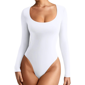 Body de Manga Larga Blanco para Mujer, Cuello Redondo, Ajuste Ceñido, Estilo Casual, Cuello Cuadrado, Cómodo, OEM ODM - Product Image 6
