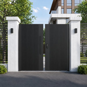 Puerta Metálica Vertical Moderna con Listones Negros, Puerta de Seguridad para Entrada de Villa de Lujo, Puerta Peatonal con Acceso por Teclado, Uso en Exteriores - Product Image 4
