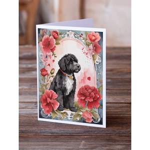 Whimsical A7 tamaño 5x7 Perro de Agua portugués San Valentín rosas Paquete de tarjetas de felicitación 8 tarjetas de nota en blanco con sobres - Product Image 2