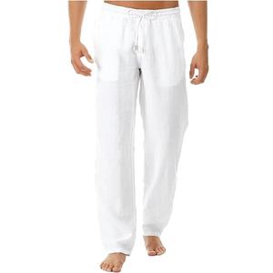 Customized Men's Casual Slim Straight Leg <b>Trousers</b> Pants 100% Cotton Canvas Midweight Elasticated Mid Waist High Street Style - Product Image 1