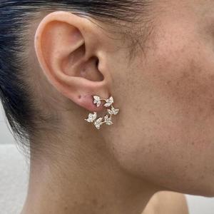 Pendientes de mariposa con diamantes talla marquise y redondos en oro macizo, inspirados en la naturaleza, florales, de lujo, para ella. - Product Image 2
