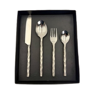 Ensemble de couverts de 4 pièces en acier forgé martelé en spirale fait à la main de haute qualité, avec boîte, vente chaude - Product Image 1