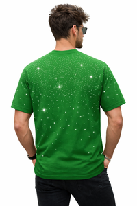 Camiseta personalizada con diamantes de imitación verdes para hombre, camiseta informal de algodón con cuello redondo y manga corta, ropa de calle a la moda de verano, camiseta gráfica para hombre - Product Image 4