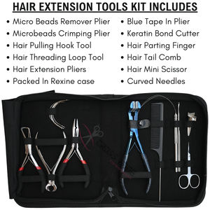 All in One Silver Stylist Hair Extension Tool Set with Blue TapeIn Plier MicroBead Remover Crimping Plier Pulling Hook Loop Tool - Product Image 2