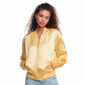 Chaqueta de satén con botones para mujer, 100% poliéster, estilo bomber, cuello redondo, chaqueta de satén con botones para mujer - Product Image 2