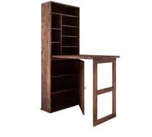 Solid Wood Drop Down Writing <b>Desk</b> with Storage <b>Cabinet</b> | 2-in-1 Foldaway Home Office Table | Pindel Handicraft - Product Image 3