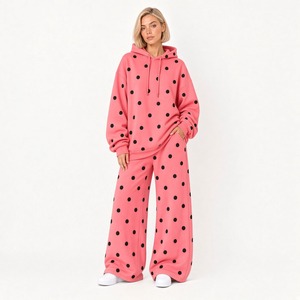 Conjunto de ropa informal de lunares para mujer, sudadera con capucha y pantalones a juego, conjunto informal de dos piezas de manga larga, cómodo - Product Image 4