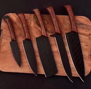 Couteaux de chef noirs forgés à la main, 5 pièces, revêtement poudré, avec manche en bois, multi-usages et écologiques - Product Image 4