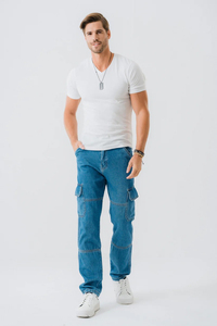 Hot Selling 100% Cotton Denim Men's Cargo Pants Vintage Style New Streetwear Winter <b>Jeans</b> with Washed Technics wholesale price - Product Image 6
