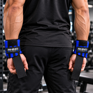 สายรัดข้อมือผ้าฝ้าย RHINO FITNESS สำหรับมือซ้าย สีน้ำเงิน-ดำ แบบตีนตุ๊กแก สำหรับยกน้ำหนัก - Product Image 4