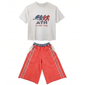 Conjunto de 2 Piezas para Hombre: Camiseta Blanca con Estampado Gráfico de Algodón Grueso de 280 GSM y Pantalones Cortos Rosas, con Logotipo Personalizado - Product Image 3
