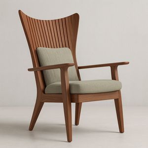 Handcrafted Wooden <b>Armchair</b> with Artistic <b>High</b> Back Design and Soft Upholstered <b>Seat</b> for Stylish Living Rooms - Product Image 1