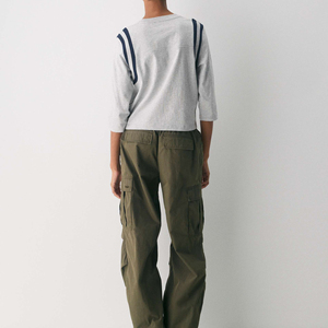 Camiseta de Verano para Mujer, Manga 3/4, Transpirable, Informal, para Gimnasio, con Logotipo, Diseño Sólido, Corte Holgado, Cuello Redondo - Product Image 2