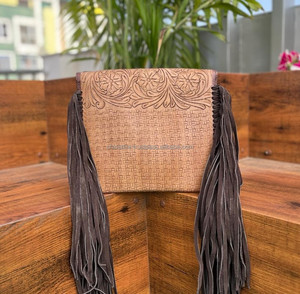 High Quality <b>Designer</b> Tooled Leather Women Large Fringe Sling <b>Bags</b> Hot Selling Compact Western Stylish Carved Handbags for Women - Product Image 5