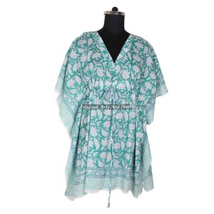 100% Cotton Women Sleepwear Hand Block Printed Kaftan <b>Dress</b> KFCS070 Light Weight Women Casual Occasion Wear Short Caftan <b>Dress</b> - Product Image 6
