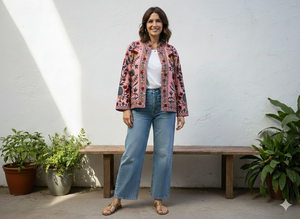 Veste réversible en velours Suzani faite à la main, style bohème, tricotée, respirante, brodée, écologique, taille unique - Product Image 2