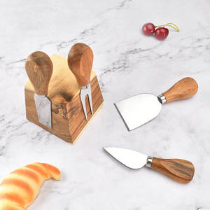 Juego de 5 piezas de cuchillos y tenedores magnéticos para queso de madera de acacia, de acero inoxidable, ecológicos, para cocina, con mango blanco - Product Image 5
