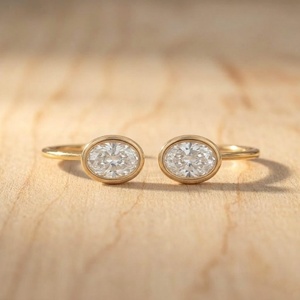 IGI Certified Lab Grown Diamond Oval <b>Drop</b> Dangle Earrings in 10K 14K 18K Solid Gold Bezel Set Luxury Long Diamond Earrings - Product Image 5