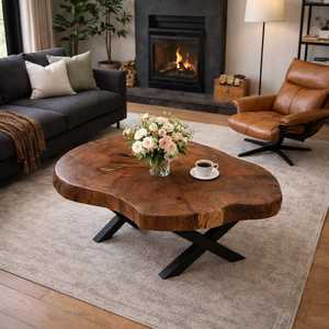 Handcrafted Modern Natural Antique <b>Epoxy</b> Log Wood <b>Coffee</b> <b>Table</b> Solid Design Durable for Small Apartment Living Room Home Use - Product Image 5