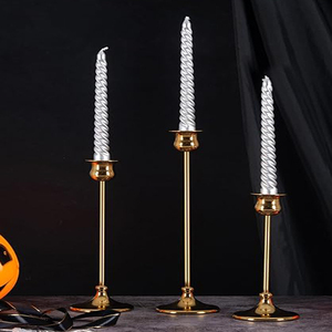 Gold Bow Taper Candle Holders Set of 2 Vintage <b>Cast</b> Iron Heavy Duty Candlestick Holders For Christmas Decoration - Product Image 4