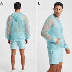 Drop Shoulder 100% Polyester Mesh Hoodie Men's Oversized <b>Fishnet</b> Hood Tops Men Quick Dry Summer Transparent Hoodies Men - Product Image 4