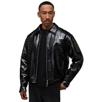 Veste en cuir véritable noir brillant pour homme, effet crocodile, col chemise, fermeture éclair sur le devant, coupe décontractée, streetwear haut de gamme, OEM