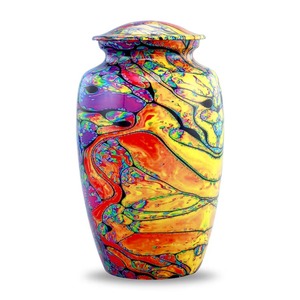 Urna de Metal Moderna Hecha a Mano con Tapa, Florero Portátil de Mesa con Diseño Pintado de Palmeras Costeras para Exhibición Floral - Product Image 6