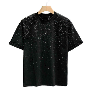 ผู้ผลิตเสื้อยืดแบบกำหนดเอง เสื้อยืดทรงบ็อกซี่แขนสั้นประดับเพชรคริสตัลวิบวับสำหรับผู้ชายช่วงฤดูร้อน - Product Image 1