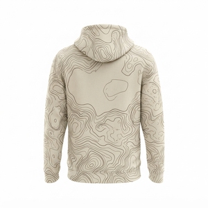 Sweat-shirt à capuche pour homme en crème avec motif de lignes topographiques, poche kangourou, streetwear personnalisé - Product Image 3