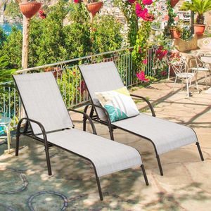 Lot de 2 chaises longues d'extérieur en tissu avec accoudoirs inclinables réglables - Product Image 3