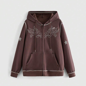 Sudadera con capucha de algodón polar beige con estrellas de diamantes de imitación en toda la superficie para hombre, estilo urbano minimalista, ropa de tono neutro, personalizable. - Product Image 5