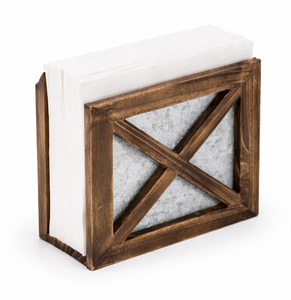 Porta Servilletas Rústico de Madera Estilo Granja para Mesa, Dispensador Vertical de Servilletas de Madera Marrón y Metal Galvanizado - Product Image 1
