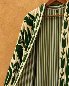 Kimono long en coton brodé pour femme, motif floral, ceinture sur le devant, vêtement d'extérieur printemps-hiver, manteau long réversible, style bohème - Product Image 2