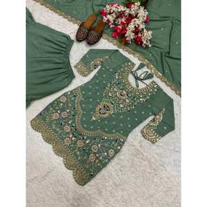 Vêtements indiens et pakistanais de créateur, haut élégant pour les fêtes avec sharara plazzo et dupatta - Product Image 3