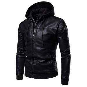 Sudaderas con capucha de cuero para hombre, chaquetas casuales de moda para uso diario con textura de cuero suave y ajuste cómodo y relajado. - Product Image 2