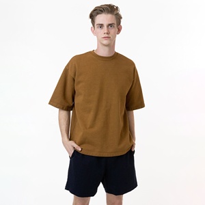 T-shirt en jersey de coton uni surdimensionné pour homme, col rond, manches courtes, coupe décontractée, longueur normale, tissu tricoté teint uni - Product Image 3
