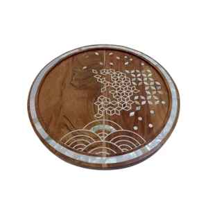 Plateau de service circulaire en bois et nacre à motif floral pour chocolats, idéal pour la décoration de table - Nouveauté très prisée - Product Image 5