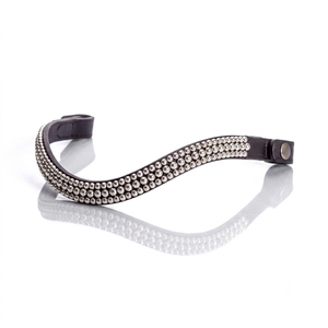 Bride de cheval personnalisée en cuir premium noir, marron, beige, avec cinq rangées de cristaux bleus étincelants et chaîne diamantée G.K. - Product Image 4