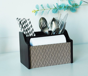 Support à Couverts en Bois Imprimé Écologique, Design Rustique, Lavable au Lave-Vaisselle, Idéal pour Cuillères, Fourchettes, Couteaux et Rangement de Mouchoirs – Meilleures Ventes - Product Image 1