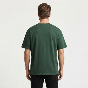 เสื้อยืดคอกลมสีเขียวพื้นฐานสำหรับผู้ชาย ทรงปกติ แขนสั้น ผ้าฝ้ายเจอร์ซีย์เนื้อนุ่ม สีพื้น สวมใส่สบาย - Product Image 2