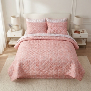 Juego de Cubrecamas Bloomingdale de 3 Piezas, Diseño Sólido con Pespunte en Diamante, Mezcla de Algodón T-150, Ropa de Cama para Toda Temporada, Uso Doméstico, Estilo Duradero - Product Image 4