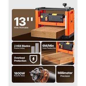 Potente Pialla da Banco da 1800W 23500 RPM con Doppia Rulliera, Doppia Lama e Piano di Lavoro da 13 Pollici - Product Image 2
