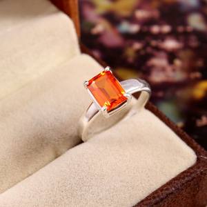 Bague en saphir orange, argent sterling 925, pierre précieuse taille émeraude, bijoux de mariée, fiançailles, cadeau pour femme, bijoux fins - Product Image 1