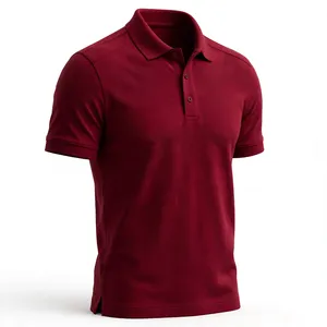 เสื้อโปโลผู้ชายสีเบอร์กันดี แขนสั้น ผ้าถัก สีพื้น ทรงปกติ สวมใส่สบาย - Product Image 3