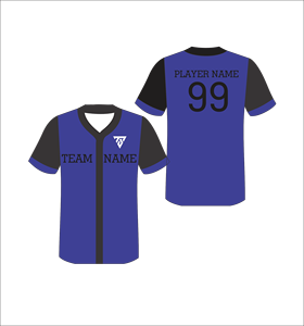 Camiseta de béisbol sublimada personalizada, azul, negro, cuello en V, manga corta, poliéster que absorbe la humedad, unisex, nombre del equipo, número 99 - Product Image 4
